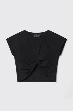 Top^Gaëlle Top paricollo mezza manica con dettaglio incrociato sul davanti logo in strass crystal • - Paris Nero