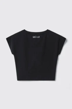 Top^Gaëlle Top paricollo mezza manica con dettaglio incrociato sul davanti logo in strass crystal • - Paris Nero
