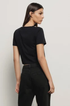 T-Shirt^Gaëlle T-shirt crop con dettaglio scollo quadrato con bottoni oro logati • - Paris Nero