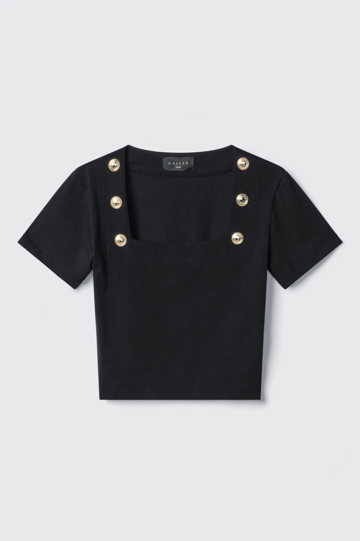T-Shirt^Gaëlle T-shirt crop con dettaglio scollo quadrato con bottoni oro logati • - Paris Nero