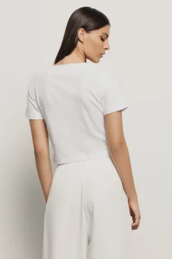 T-Shirt^Gaëlle T-shirt crop con dettaglio scollo quadrato con bottoni oro logati • - Paris Bianco
