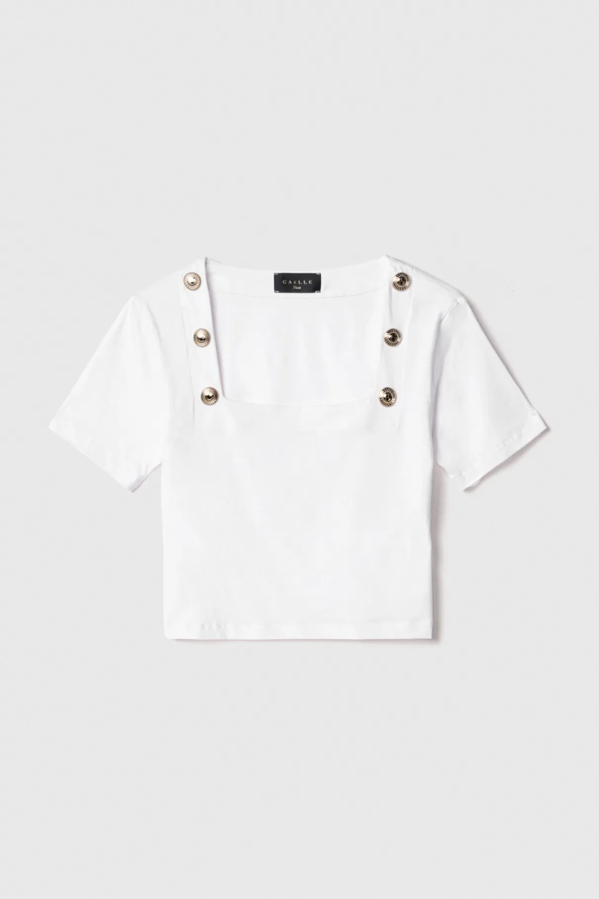 T-Shirt^Gaëlle T-shirt crop con dettaglio scollo quadrato con bottoni oro logati • - Paris Bianco