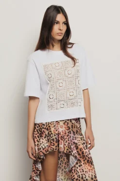 T-Shirt^Gaëlle T-shirt cropped con inserto in pizzo macramè • - Paris Bianco