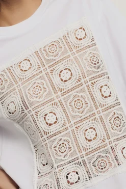 T-Shirt^Gaëlle T-shirt cropped con inserto in pizzo macramè • - Paris Bianco