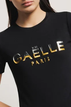 T-Shirt^Gaëlle T-shirt paricollo con appl. brick oro/argento • - Paris Nero