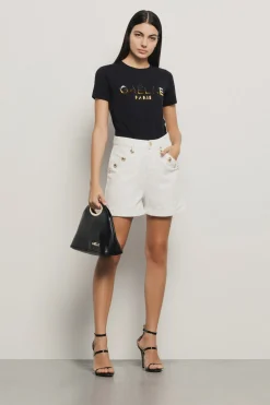T-Shirt^Gaëlle T-shirt paricollo con appl. brick oro/argento • - Paris Nero