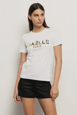 T-Shirt^Gaëlle T-shirt paricollo con appl. brick oro/argento • - Paris Bianco