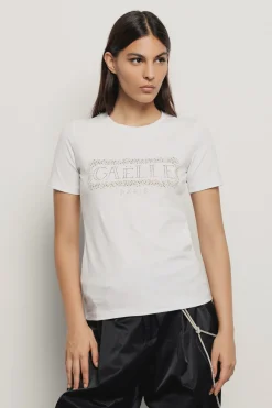 T-Shirt^Gaëlle T-shirt paricollo con logo in strass+borchie • - Paris Bianco