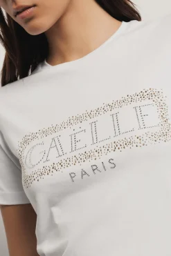 T-Shirt^Gaëlle T-shirt paricollo con logo in strass+borchie • - Paris Bianco