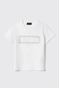 T-Shirt^Gaëlle T-shirt paricollo con logo in strass+borchie • - Paris Bianco