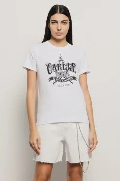 T-Shirt^Gaëlle T-shirt paricollo con stampa logo e applicazione strass neri • - Paris Bianco