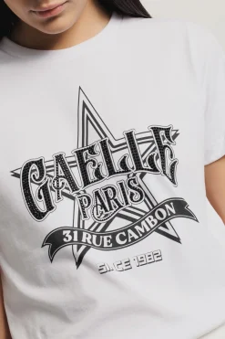 T-Shirt^Gaëlle T-shirt paricollo con stampa logo e applicazione strass neri • - Paris Bianco
