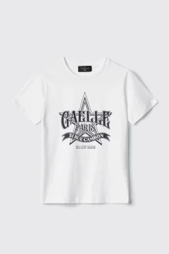 T-Shirt^Gaëlle T-shirt paricollo con stampa logo e applicazione strass neri • - Paris Bianco