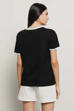 T-Shirt^Gaëlle T-shirt paricollo con stampa logo e bottoni logati oro • - Paris Nero