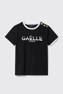 T-Shirt^Gaëlle T-shirt paricollo con stampa logo e bottoni logati oro • - Paris Nero