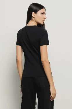 T-Shirt^Gaëlle T-shirt paricollo in bielastico con logo in strass • - Paris Nero