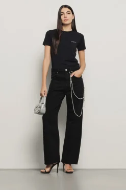 T-Shirt^Gaëlle T-shirt paricollo in bielastico con logo in strass • - Paris Nero