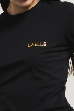 T-Shirt^Gaëlle T-shirt paricollo in bielastico con logo oro lato cuore • - Paris Nero
