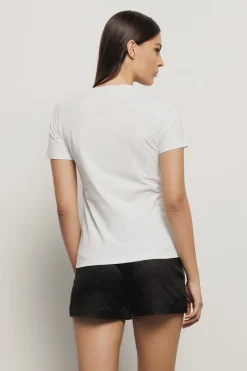 T-Shirt^Gaëlle T-shirt paricollo in bielastico con logo oro lato cuore • - Paris Bianco