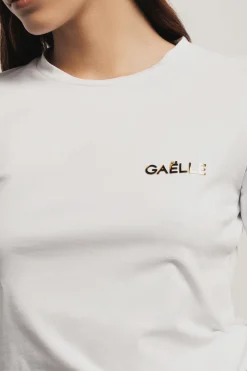 T-Shirt^Gaëlle T-shirt paricollo in bielastico con logo oro lato cuore • - Paris Bianco